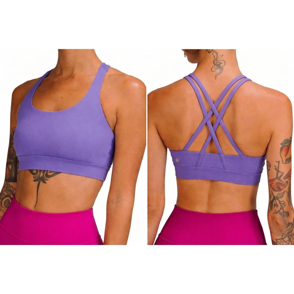 Lululemon Energy Bra Medium Support‎ Purple Luxtreme Strappy Back Size 32DD